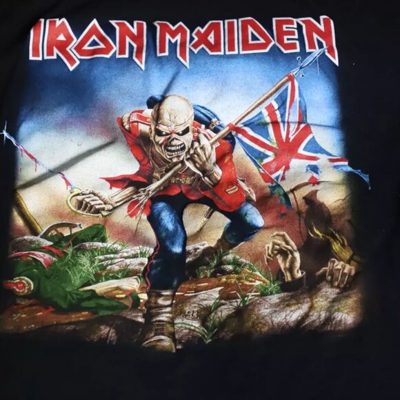 Iron Maiden T-Shirt Mens XL Black Eddie The Trooper British Flag Graphic Cotton - Picture 4 of 8